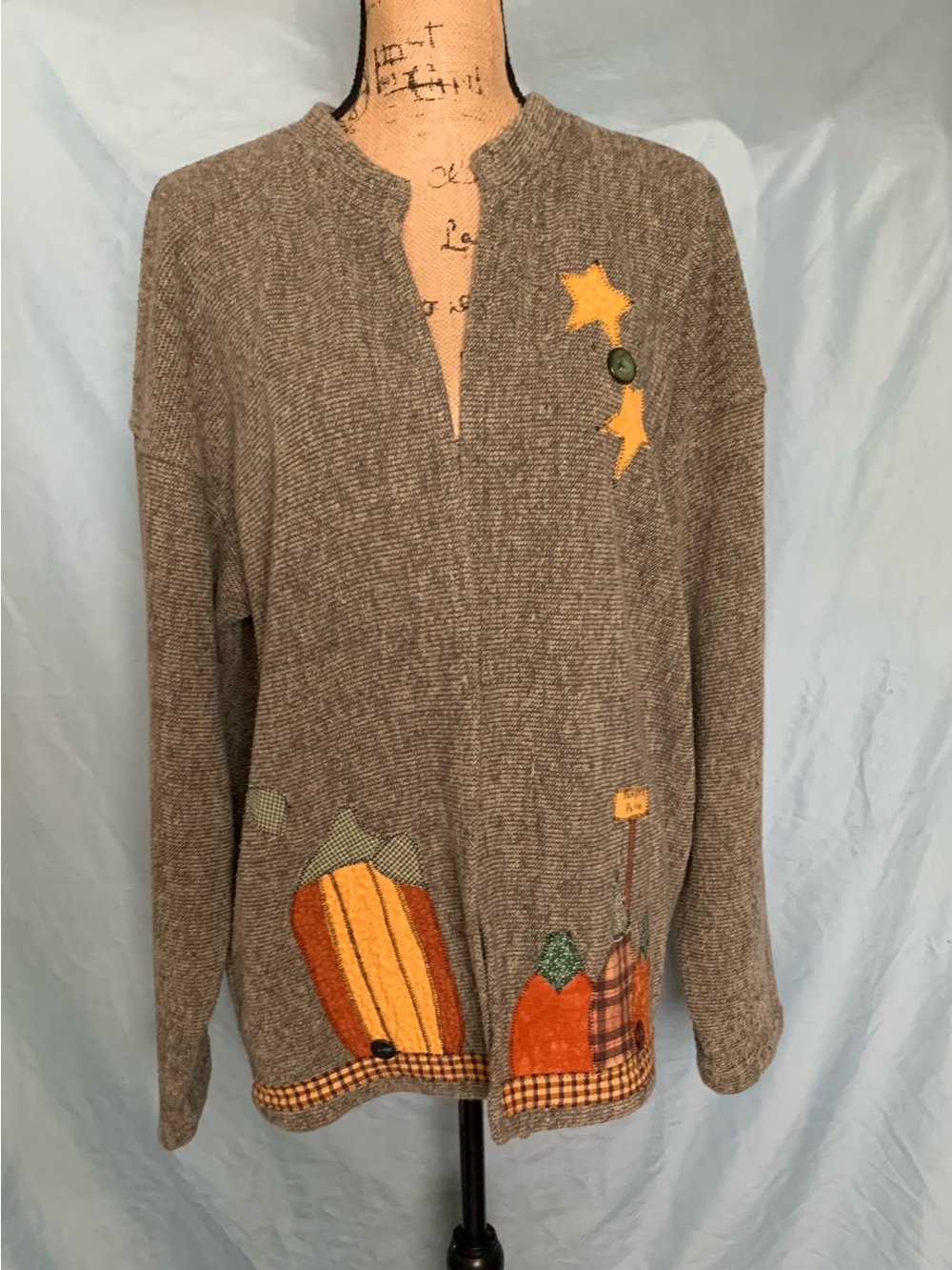 Exist Gray Cardigan Sweater with Yellow Appliqués